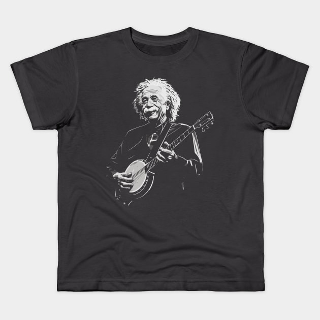 Albert Einstein Playing Banjo Funny Science Satire Kids T-Shirt by robotbasecamp